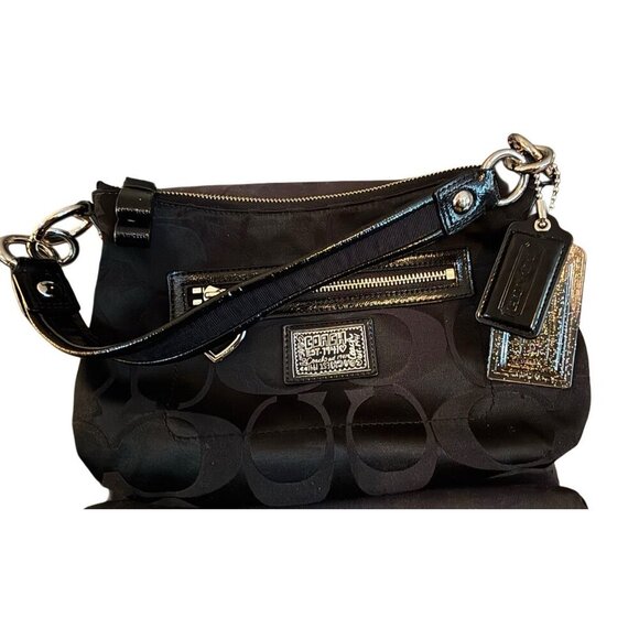 Coach Black Daisy Poppy Ocelot Crossbody Bag/Tote w Heart Zip & 2 Oversized Tags - Picture 2 of 5